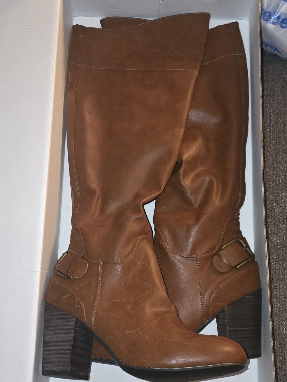 Cato Cognac Brown Wide Calf Knee-High Buckle Boots